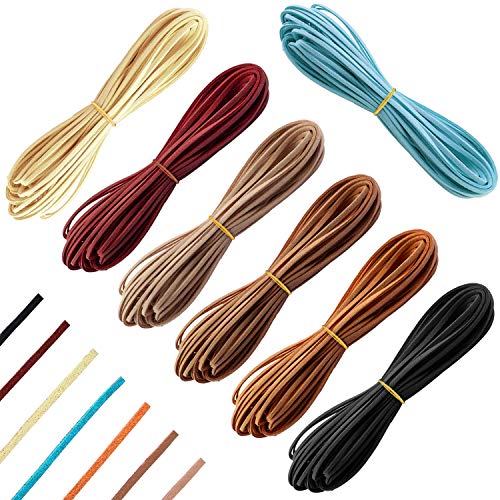SANTOO 3mm x 6m Cuerda Cuero, Cordón de Cuero para Hacer Collar de La Pulsera Joyería Rebordear DIY Artesanía Hecha a Mano, 7 Piezas, 7 Colores
