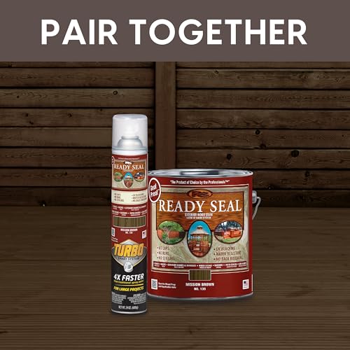 Image of Ready Seal Exterior Wood Stain | Turbo Spray System | Professional Grade Oil-Based Stain and Sealer in One | Ideal for Decks, Fences, Pergolas, Wood Siding & More | 24 Ounce | Mission Brown