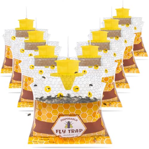 8 Pack Fly Traps Outdoor Hanging for Patio Flies Bags Outdoor Disposable with 30g Bait Bug Fly Hunter Catcher Killer Control for Barn Horse Ranch Chicken Coop