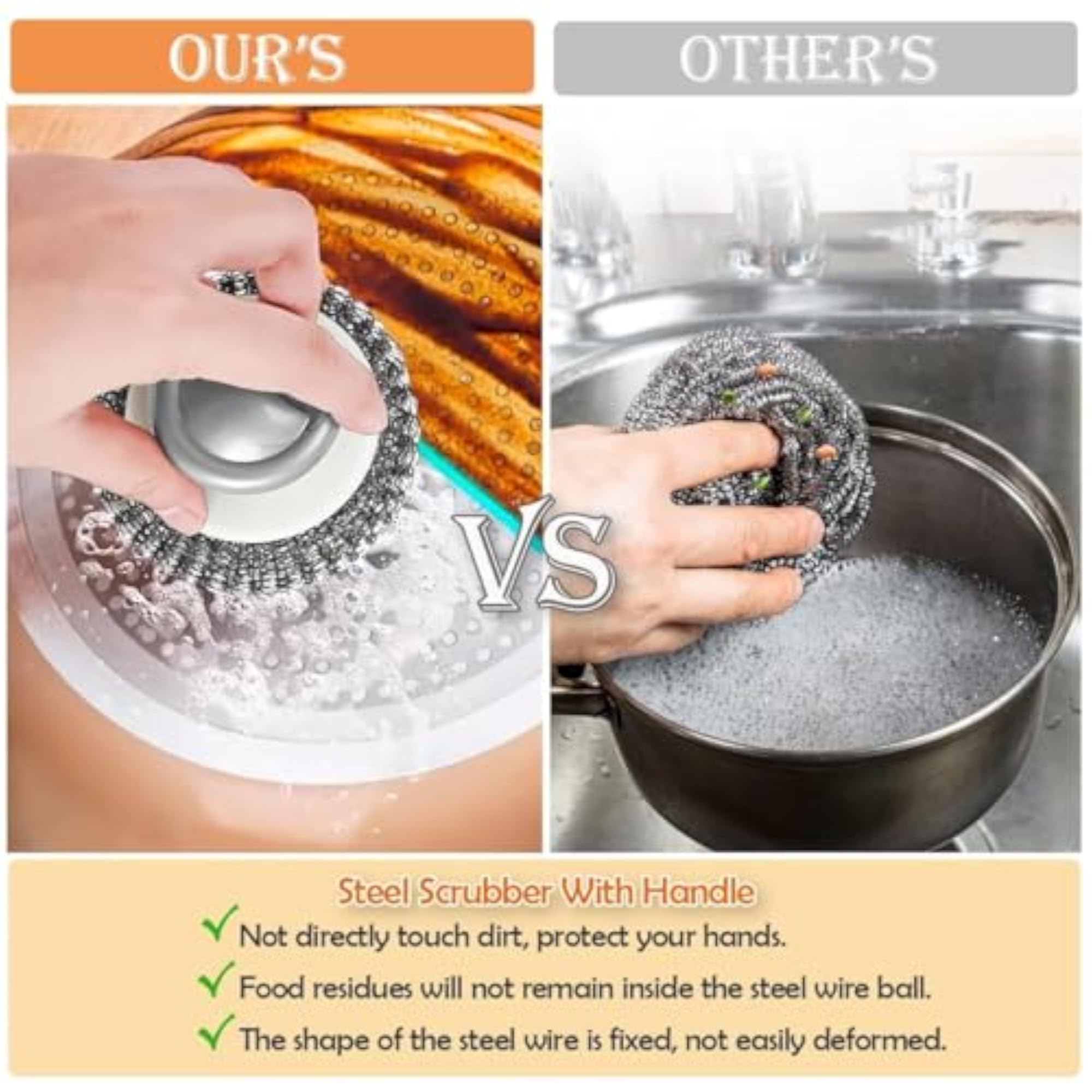 Heavy Duty Stainless Steel Scrubber with Handle