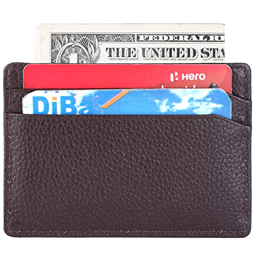 Image of Brooklyn Bridge Premium Genuine Leather Card Sleeve for Men RFID Blocking Slim Credit Card Holder Front Pocket Business ID Organizer Minimalist Everyday Carry Travel Gift