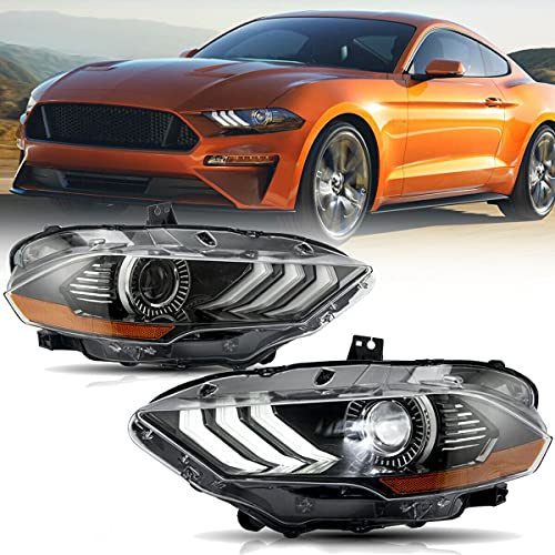 ROXX Full LED Projector Headlights Compatible with 2018 2019 2020 2021 2022 Ford Mustang Headlamp Replacement w/High Low Beam Reflector Pair Black Housing
