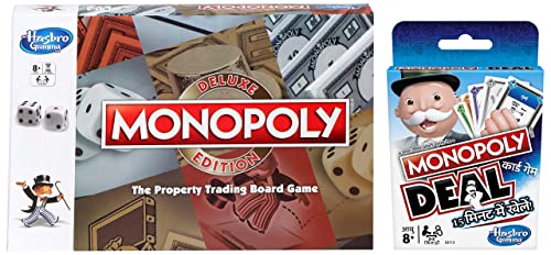 Image of Monopoly Gaming Bundle - Deluxe Edition Board Game & Deal Card Game (Hindi Version) | Perfect Family Entertainment | Ages 8+ | Classic Collection