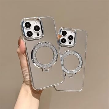 Mirror Design for Tecno Spark 20 Pro Case, Glitter Ring Holder, TPU Case Slim Shockproof Case for Women and Girls-Silver
