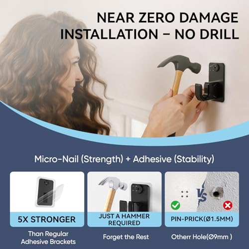 PeSenp 2.0 Upgraded No-Drill Curtain Rod for Windows 48 to 84 inches – Renter-Friendly Adhesive & Pin-Nail Mount, 5/8" Black Adjustable Rod, Minimal Wall Damage - image 2