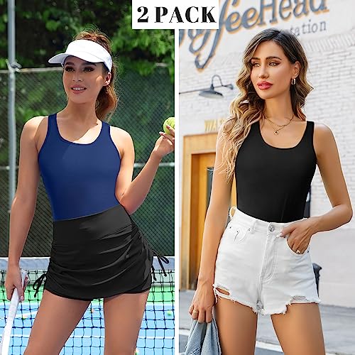 Image of V FOR CITY Womens Unpadded Shelf Bra Tank Tops Racerback Workout Camis Yoga Shirt Cotton Undershirt 2 Pack