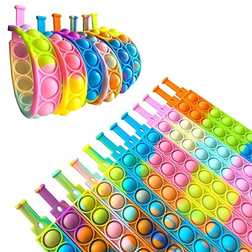 Znnco 12Pcs Push Pop Fidget Toy Fidget Bracelet, Durable And Adjustable, Multicolor Stress Relief Finger Press Bracelet For Kids And Adults Adhd Add Autism #TOP2
