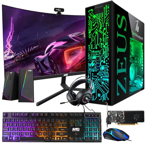TechMagnet Gaming Desktop PC, Intel i5 4th Gen, Zeus Pro 4, GT 1030 2GB DDR5, 8GB RAM ARGB, 256GB SSD + 1TB HDD, MTG 24 Inch Curved Gaming Monitor, RGB Kit, Windows 11 (Renewed)