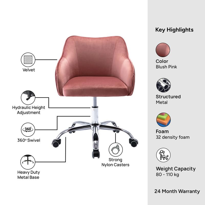 Image of Velvet Office Chair for Home & Office | 360 Swivel Ergonomic Study Armchair | 1-Seater Revolving Computer Desk Chair | Sofa Chair for Adults & Students | Blue Pink 17 inch Inche Height