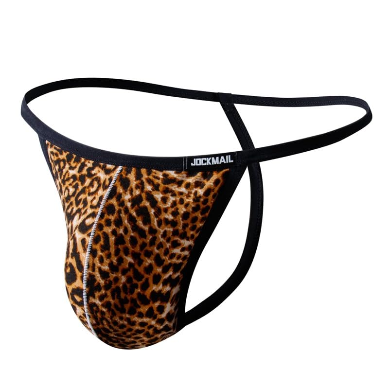 JOCKMAIL Mens Thongs G-String Thongs Sexy T-back Thong Mens Leopard Serpentine Print Underwear