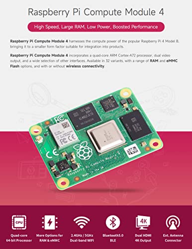 Image of Waveshare Pi Compute Module 4 Comes with an Official Raspberry Pi CM4104000 (with Wireless, 4GB RAM, Lite Version), an Antenna Kit and a HEATSINK. (3 Items)