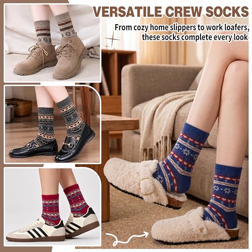 Image of Sandsuced 5 Pack Merino Wool Boot Hiking Socks for Women Warm Winter Thick Thermal Cozy Work Soft Ladies Socks