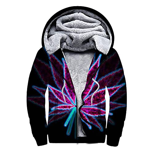 Men's Winter Sherpa Lined Hoodie Marijuana Weed Leaf (17) Athletic Zip Up Sweatshirt Heavyweight Soft Fleece Warm Jacket Pullover Hoodies for Men Youth Teens, 2XL