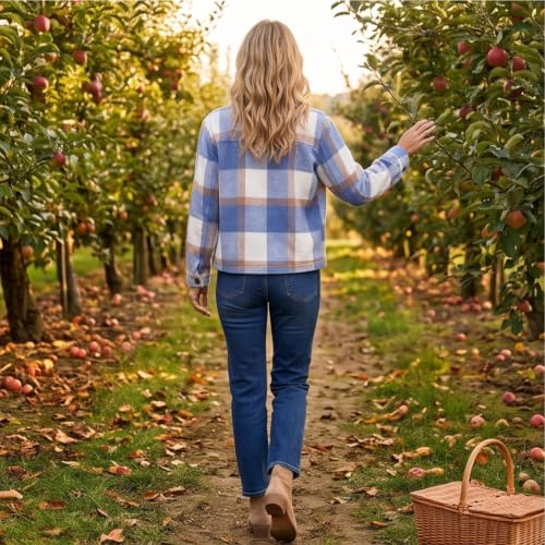 Elneeya Plaid Jacket Women Cropped Cute Button Down Collared Fall Coat - image 5