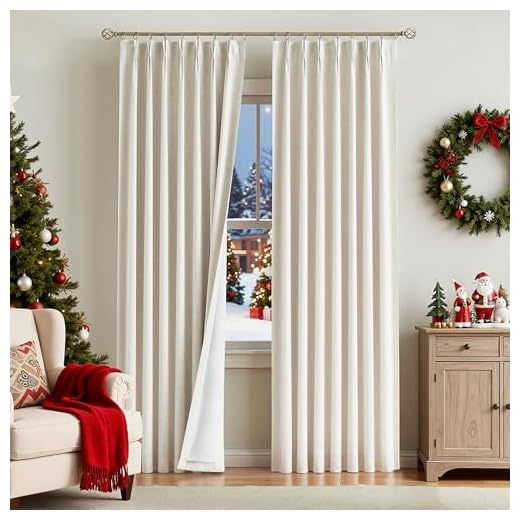Vision Home Natural Pinch Pleated Full Blackout Curtains Linen Blended Room Darkening Window Curtains 95 inch for Living Room Bedroom Thermal Insulated Pinch Pleat Drapes with Hooks 2 Panel 40"Wx95"L