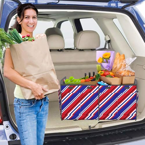 Image of Homeve Car Trunk Organizer for SUV, 18.5Gal Large Capacity No-Sag Heavy Duty, Foldable Waterproof Anti-Slip Storage with 12 Pockets, Fit Sedan, Truck, Universal Car Accessories, Red Blue Twill, Large