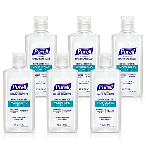 Purell 2in1 Moisturizing Advanced Hand Sanitizer Gel, 4 oz Portable Bottle with Flip-Top Cap (Pack of 6) – 3498-04-EC