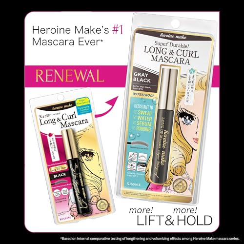 Image of Heroine Make by KissMe Waterproof Mascara New Gray Black| Volumizing, Lengthening & Smudge-Proof Formula | Waterproof Mascara for Long-Lasting Curl & Volume | Made in Japan
