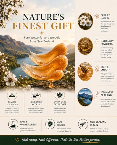 Image of Certified MGO 400+ RAW Manuka Honey | Premium Grade 13+ | 100% Natural Pure Organic New Zealand Honey | Unprocessed & Unpasteurized | Packed in New Zealand by BEE POSITIVE | 250g (250G)