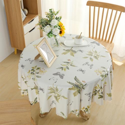 Rakila Round Vinyl Tablecloth 55 Inch Waterproof Wipeable PVC Table Cover for Dinner, Butterfly