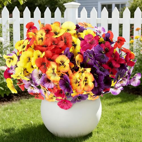 ZAIYW 18 Bundles Artificial Flowers Outdoor Fake Flowers Pansies Faux Artificial Plants for Planter...