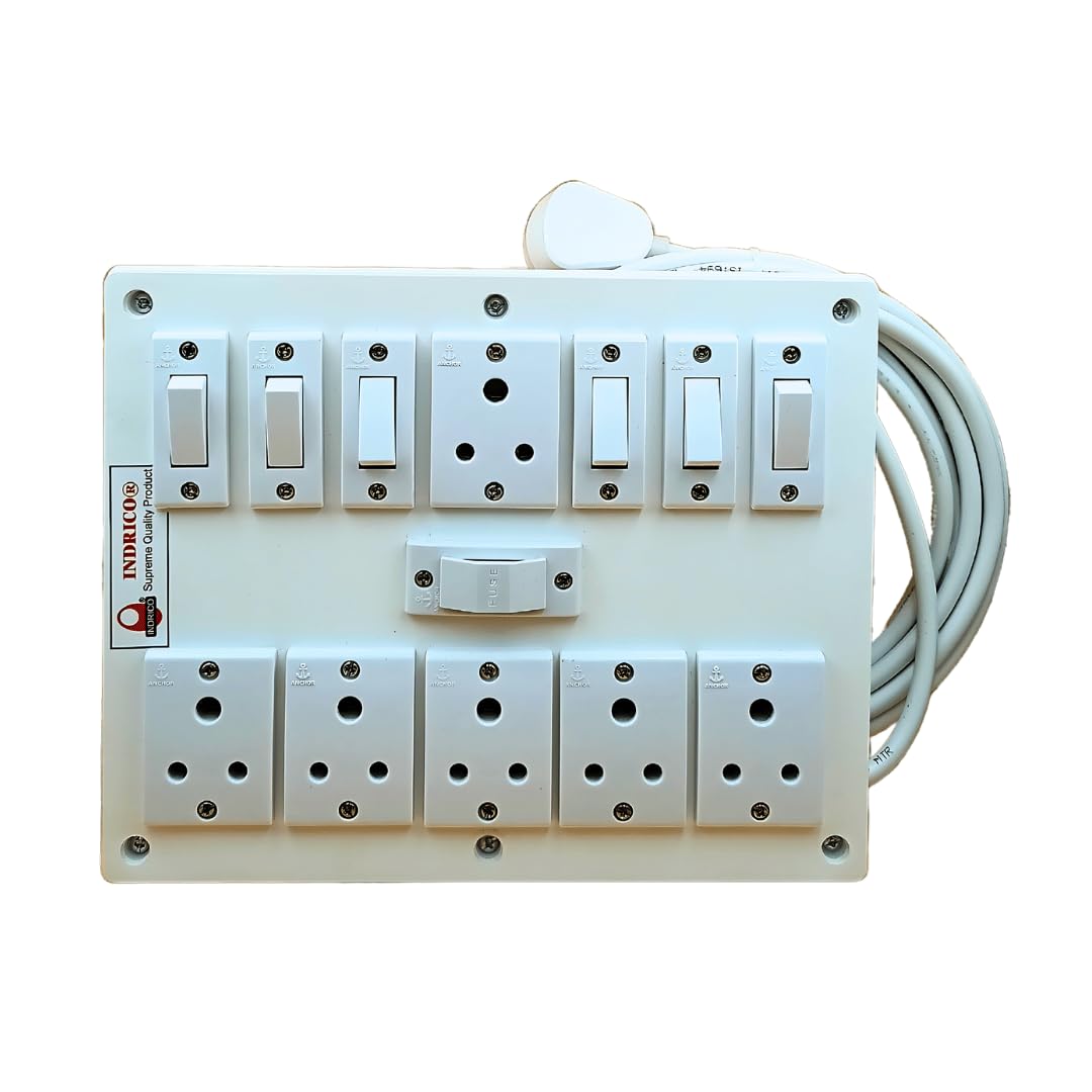 INDRICO® Extension Box 6 Sockets and 6 Switches, Fuse with Heavy Duty Cable White (5 Meter)