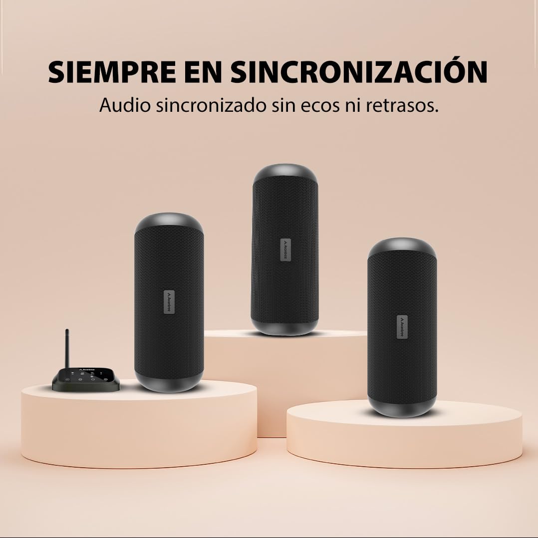 Avantree Harmony 2 - Kit Multiroom Sistema Estéreo Inalámbrico con Entradas Bluetooth y por Cable, Cada Altavoz Se USA como Altavoz Bluetooth Portátil Independiente