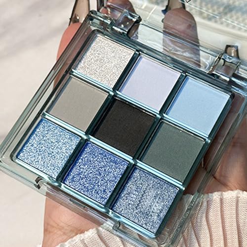 Image of Glitter Eyeshadow Palette - 9 Shimmer Colors, Waterproof Eye Makeup for Women, Sparkling Sky Blue Shades