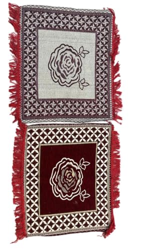 Image of Premium Chenille Puja Asan 24 x 24 Inch Rose Floral Prayer Mat Soft Comfortable Washable Sitting Mat for Mandir Meditation Home Temple