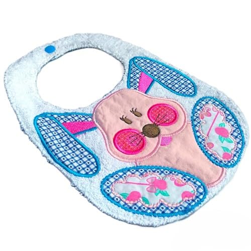 Bavaglino Bambina Bambino con Coniglietto Appliquè Doppia Consistenza Spugna Cotone Misura 18x26 cm Circonferenza Collo 30 cm