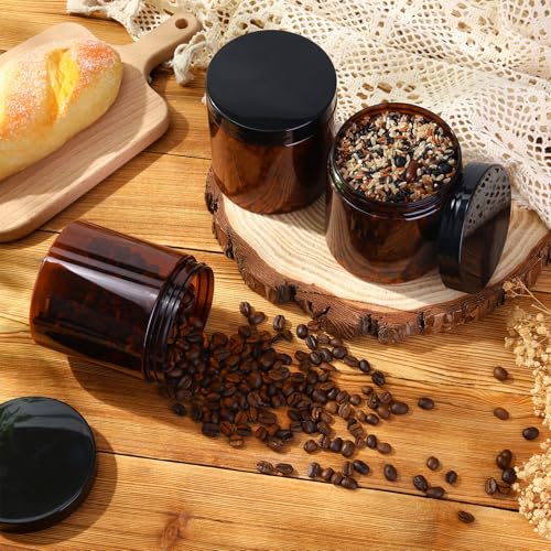 Image of Patelai 4 Pcs Plastic Jars Wide Mouth with Lids,16 Ounce,Amber
