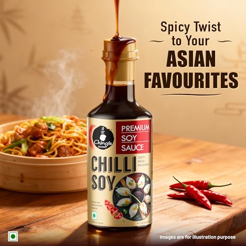 Image of Ching's Premium Chilli Soy Sauce 500g| infused with red chillies| Zesty, Bold, Balanced| All Purpose Pure Veg| Suitable for cooking, Stir-fries and dip (Pack of 3)