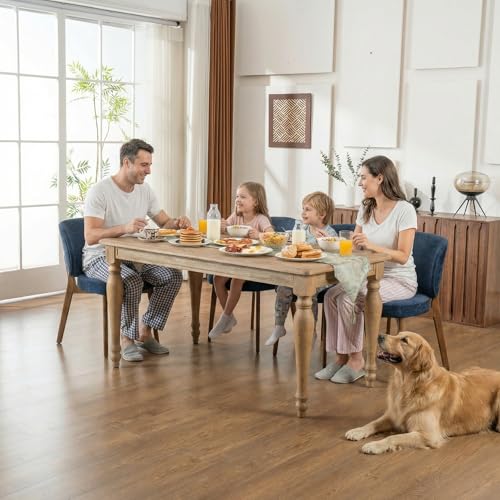 Image of YOUNIKE Dining Chairs Set of 4 Modern Kitchen Dining Room Chairs Navy Blue | Chenille Fabric Upholstered Armless Side Accent Chair with Back Wide Padded Seat Wooden Leg, Soft, Breathable, Comfortable