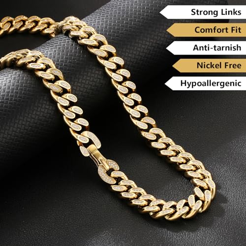 KRKC&CO Iced Out Cuban Link Chain for Men, Real Diamond 12/18mm Gold Chain Necklace, Hip Hop Cuban Chain with Prong-Set 5A CZ Stones, Durable Anti-Tarnish Streetwear Jewelry4