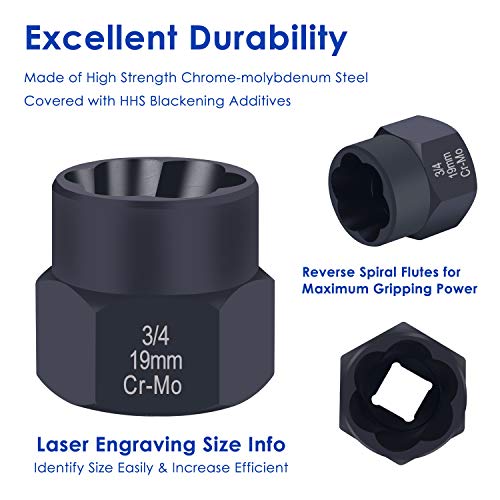 Bolt Extractor Nut Removal Tool - YEAHOME Black Oxide Impact Bolt & Lug Nut Remover Set 13 Pieces Extractor Socket Set Automotive Tools Fathers Day Gifts For Dad - Thumbnail 2