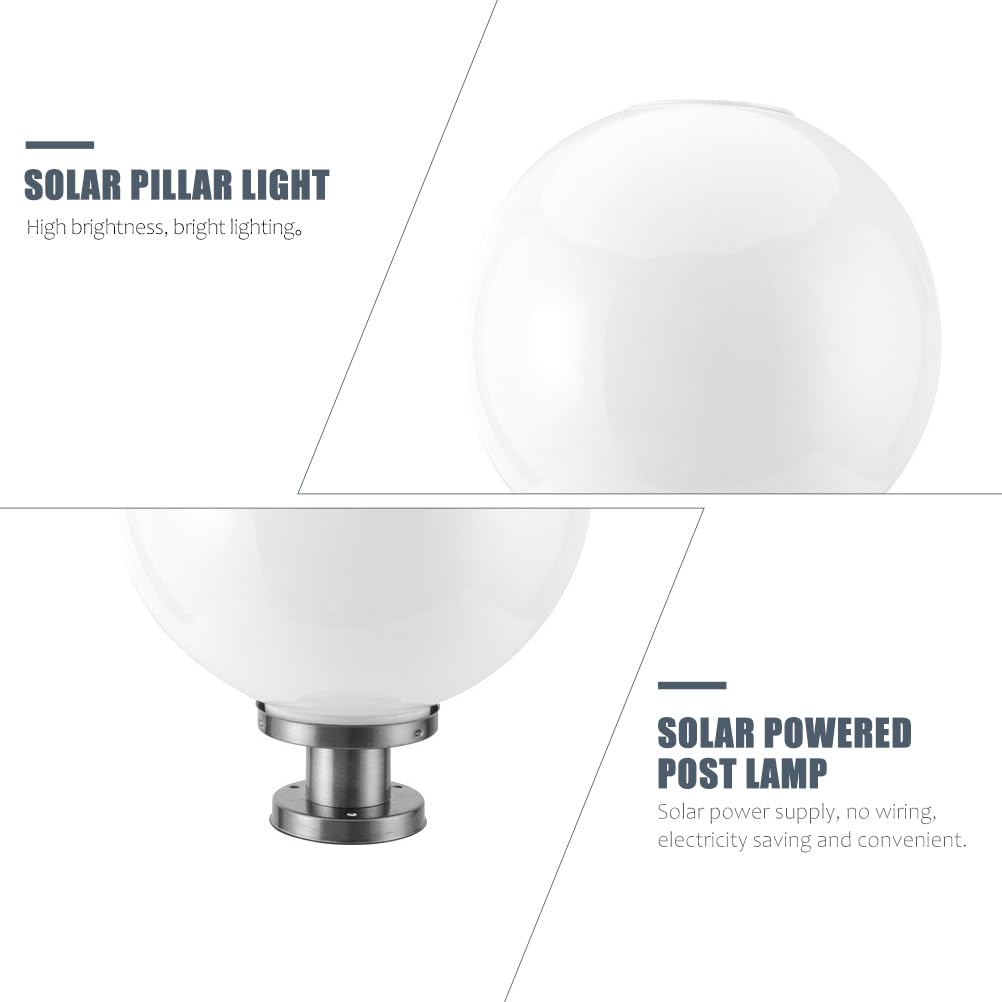 HOMSFOU Lámpara Solar para Poste Exterior Farola de Patio Luz LED Luz Fría Base Acero Inoxidable 20 Cm Iluminación Jardín Terraza