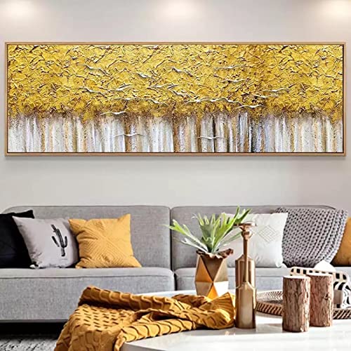 Toile arbres dorés et colombe blanche 50x150 cm pour décoration de salon moderne sans cadre