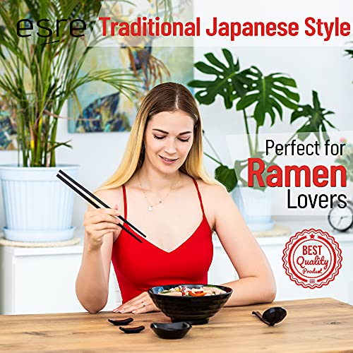 Esre 4 Sets (24 Pieces) 37 Oz Japanese Ramen Bowl With Chopsticks And Spoons | Asian Chinese Large Ramen Noodle Bowl | Dinnerware Ramen Bowl Set And Pho Bowl (Black)… #TOP4