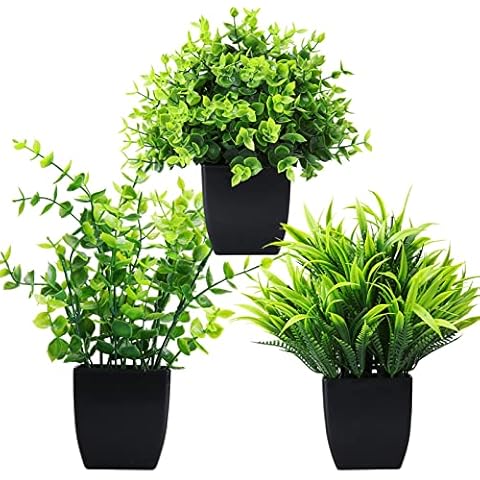 GREENTIME Artificial Potted Plants Set of 3 Mini Fake Plants Cover