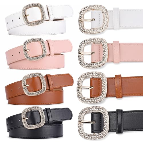 Leather Belt Square Buckle Ladies Belt Casual Classic Grommet Leather Belts for Dress Jeans Pants2