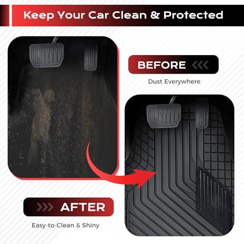 Image of Coverado Heavy-Duty PVC Car Floor Mats Full Set - Black Metallic Heel Pad, All-Weather Protection for Front & Rear, Non-Slip Backing, Easy-to-Clean Liners, 4 Pcs