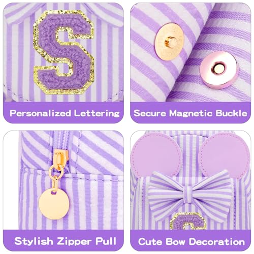 Image of Initial Purse for Girls Kids,Birthday Gifts for 3-8 Years Old | Personalized Crossbody Bag, Small Toddler Sling Bag Cute Fanny Pack, Gift for Daughter Sister Grandkids, Striped Purple S