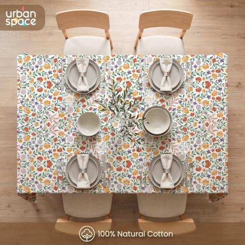 Image of Urban Space 100% Cotton Dining Table Cover for 6 Seater, Printed Cotton Table Cloth for Center Table, 48 inch X 92 inch (Vasant, 6 Seater)