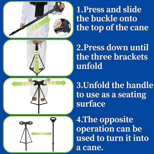 Image of Walking Cane with Seat, Cane Chair with Cushion Folding Lightweight Portable Seat for Adults Seniors Camping Hiking Travelling