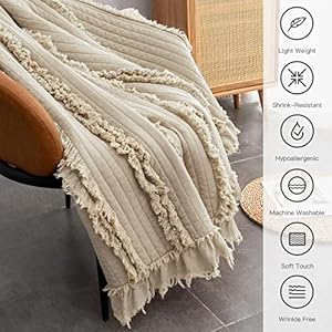 Ultrasoftprewashedquiltedbohothrowblanketrufflefringedbeigedecorativethrowstonewashedchicrusticblanketforsofacouchbedchair50x60  Urban Country Home Decor Ultra soft pre washed quilted boho throw blanket ruffle fringed beige decorative throw stone washed chic rustic blanket for sofa couch bed chair 50x 60  urban country home decor