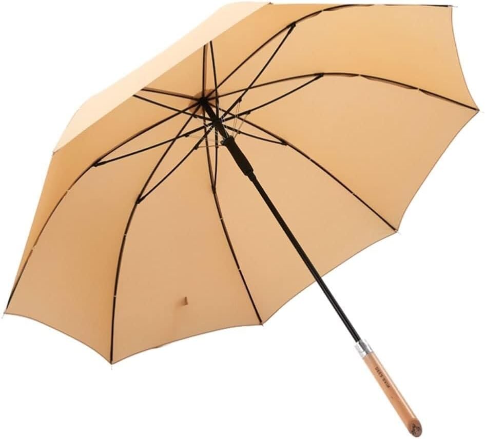 Wcxixo Golf Umbrella Solid Color Golf Umbrella with Wood Handle Retro Simplicity Sturdy Automatic Stick Umbrella for Business Travel Men and Women Stick Umbrellas