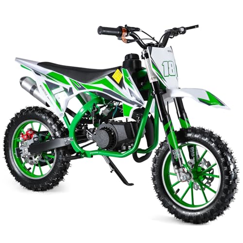 YOXIER 50cc Kids Dirt Bike,2-Stroke Gas Mini Bike, Dirt Bike for Kids 8-14,Gas Power Pocket Rocket Bike,Gas Motorcycle with Front Rear Disc Brakes, Off Road Mini Motorcycle Max Load 330Lbs Green