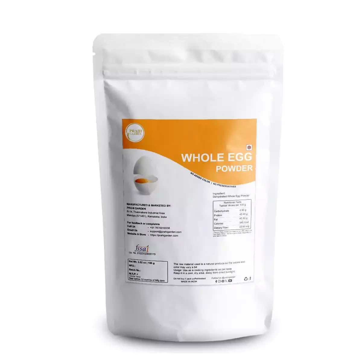 Prahi Garden Whole Egg Powder - Rich in Protein, Ideal for Cooking and Baking (100) g (B0CN5NV2VT) Amazon Price History, Amazon Price Tracker