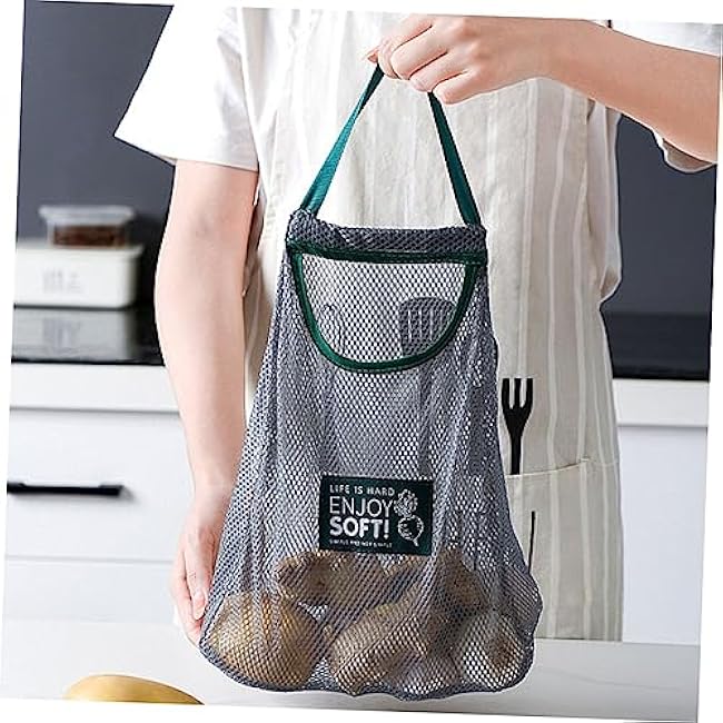 2pcs Hanging Vegetable Mesh Bags for Garlic Onions Ginger Storage Reusable Air Circulation for Kitchen Organization