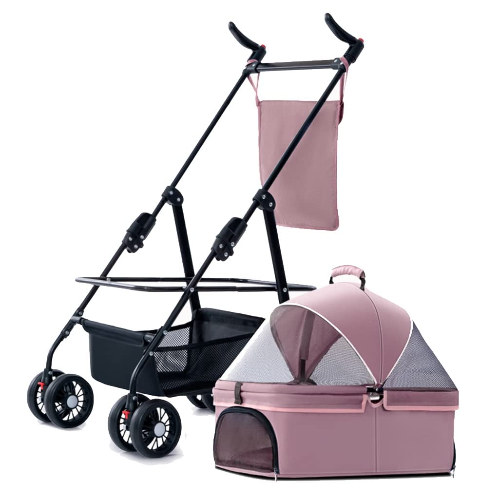 Cochecito pequeño para Mascotas, cochecitos para Perros transportables separables para Perros pequeños y medianos Dentro de los 20 kg (Rosa)